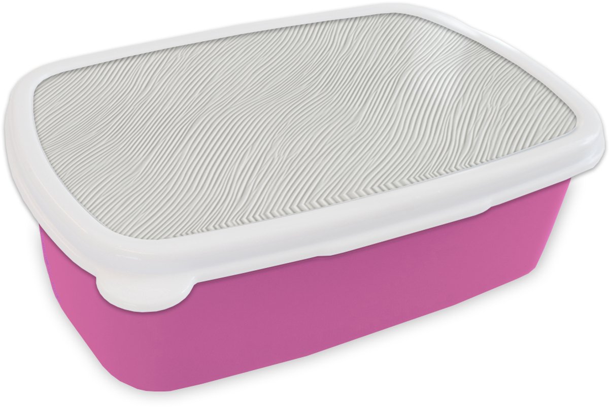 Broodtrommel Roze - Lunchbox Golven - Ribbels - Wit - Brooddoos 18x12x6 cm - Brood lunch box - Broodtrommels voor kinderen en volwassenen