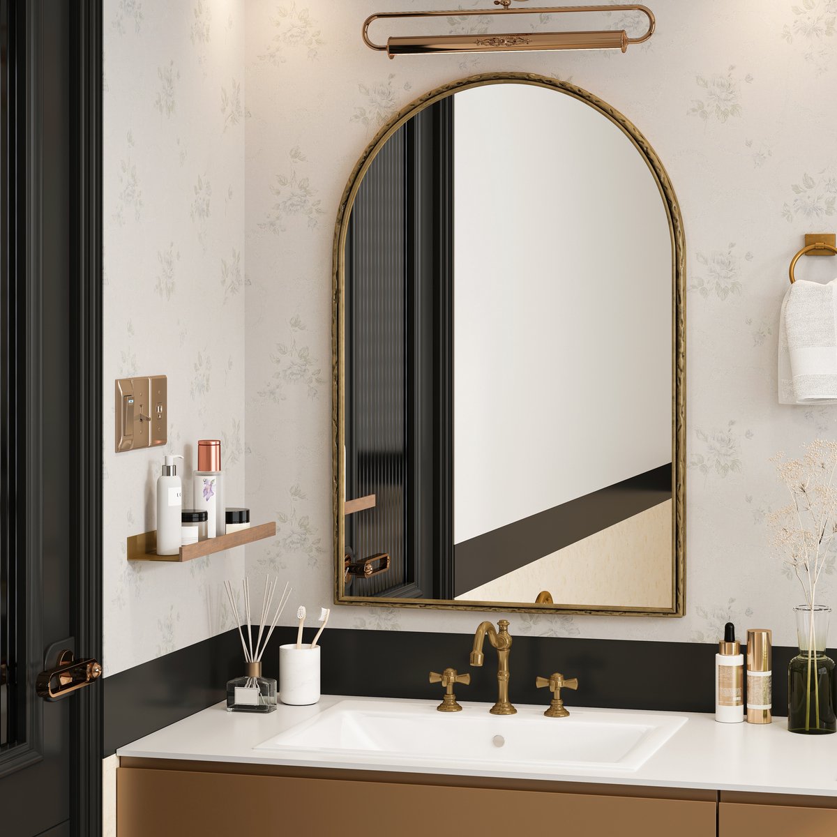MODFU - Wandspiegel - Boogvormig - Voor Badkamer - Klassiek - Glas En IJzer - Goud