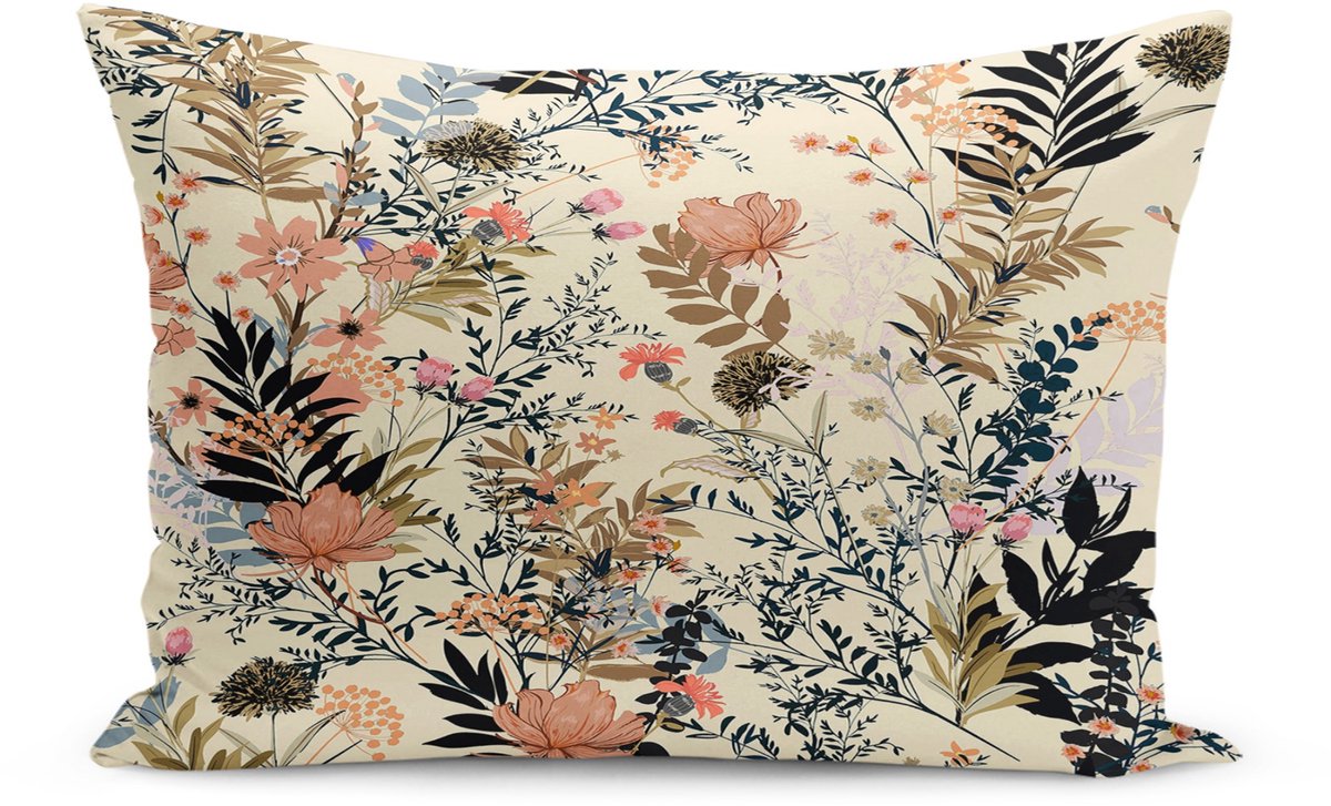De Groen Home BLOEM Sierkussen Velvet Bedrukt 40x60 - Beige Crème - Inclusief binnenkussen