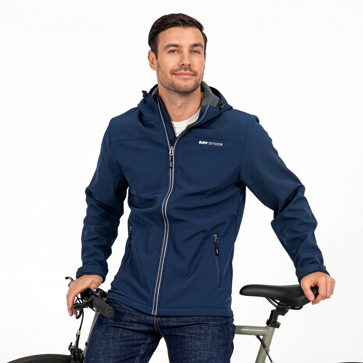 BUBW® Heren Outdoorjas Windjack Softshell Jas 4 Seizoenen Warme Fleece Gevoerd Met Capuchon Waterafstotend Rits Zakken Blauw