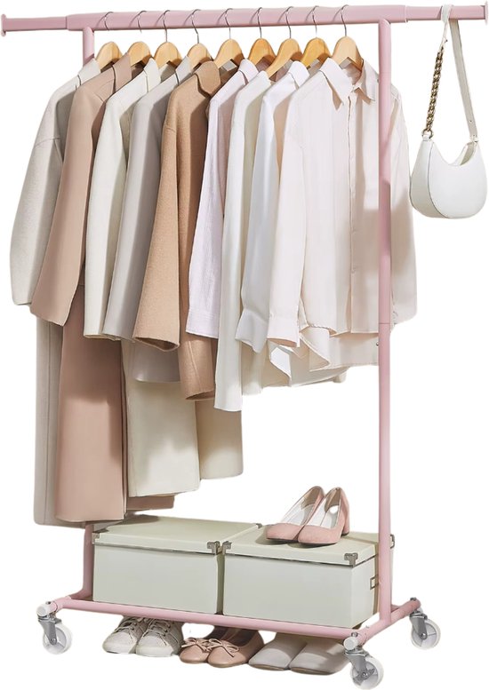 Relaxdays Kledingrek Kinderen, 5 Vakken, Garderobe Kinderkamer Kledinghaken En Spiegel Hxbxd 107 X 97 5 61 Cm Roze 661383021
