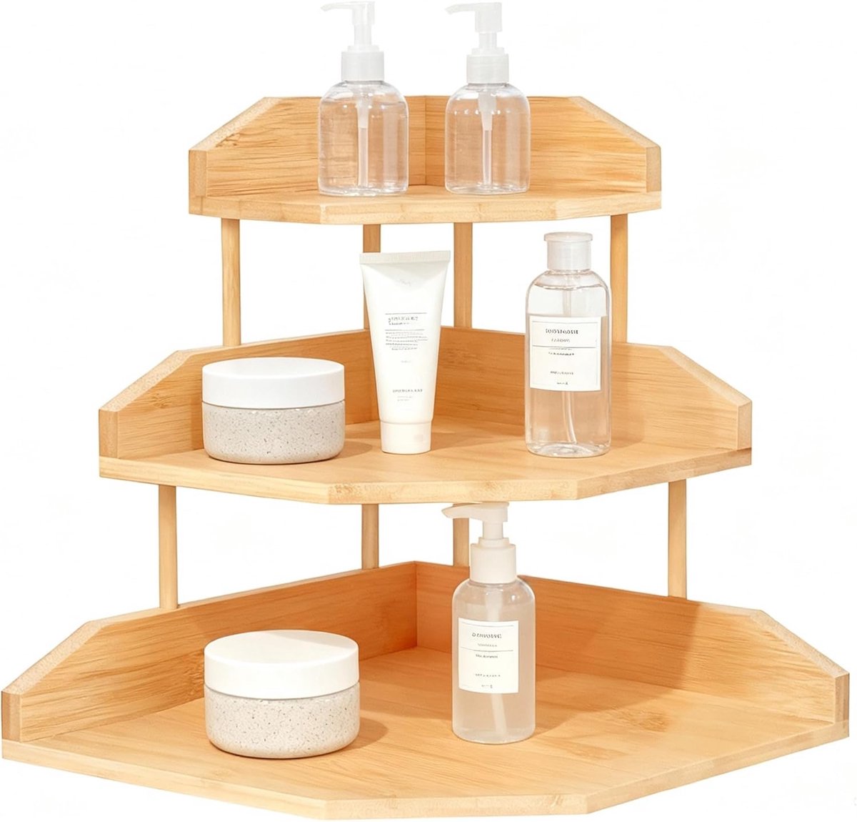 Hoekplank Organizer - Opbergplank - Keuken Badkamer - 3 Tier Bamboe - 34x30x25 cm - Bruin