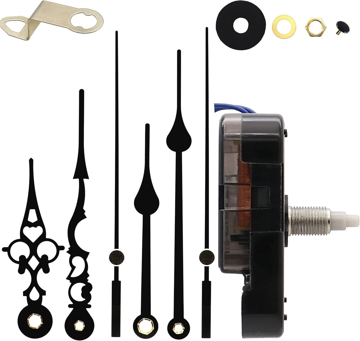 Kwarts Uurwerk - Klok Reparatie - Klokken Maken - Stille Beweging - 3-4 Inch Schacht - Zwarte Wijzerplaat