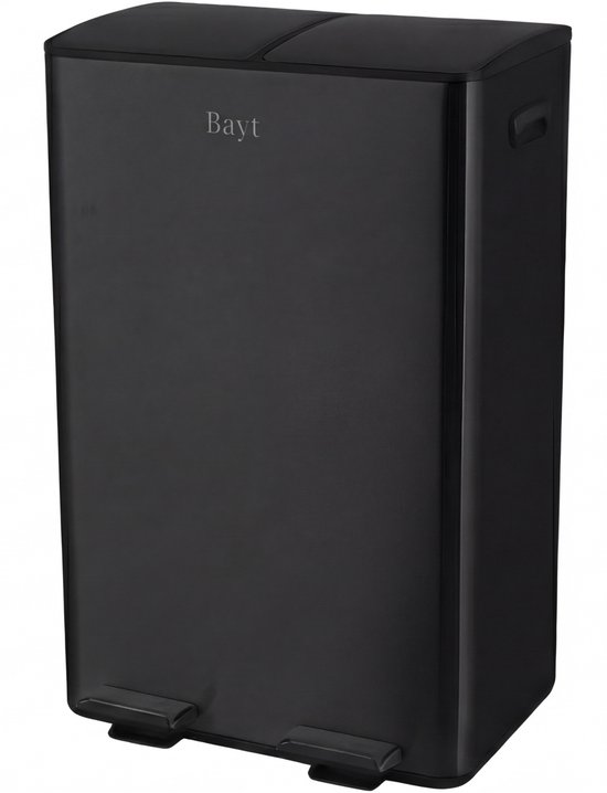 Bayt Prullenbak - Prullenbak 60 Liter (2x30) - Vuilnisbak 60 Liter - Pedaalemmer 60 Liter - Prullenbak Afvalscheiding - Prullenbak 2 Vakken - Afvalbak - RVS - Zwart
