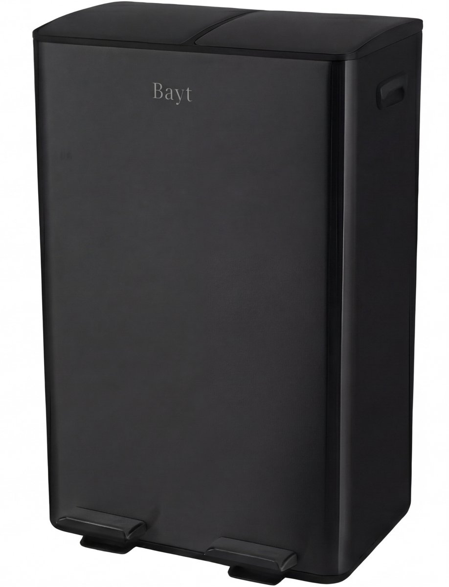 Bayt Prullenbak - Prullenbak 60 Liter (2x30) - Vuilnisbak 60 Liter - Pedaalemmer 60 Liter - Prullenbak Afvalscheiding - Prullenbak 2 Vakken - Afvalbak - RVS - Zwart