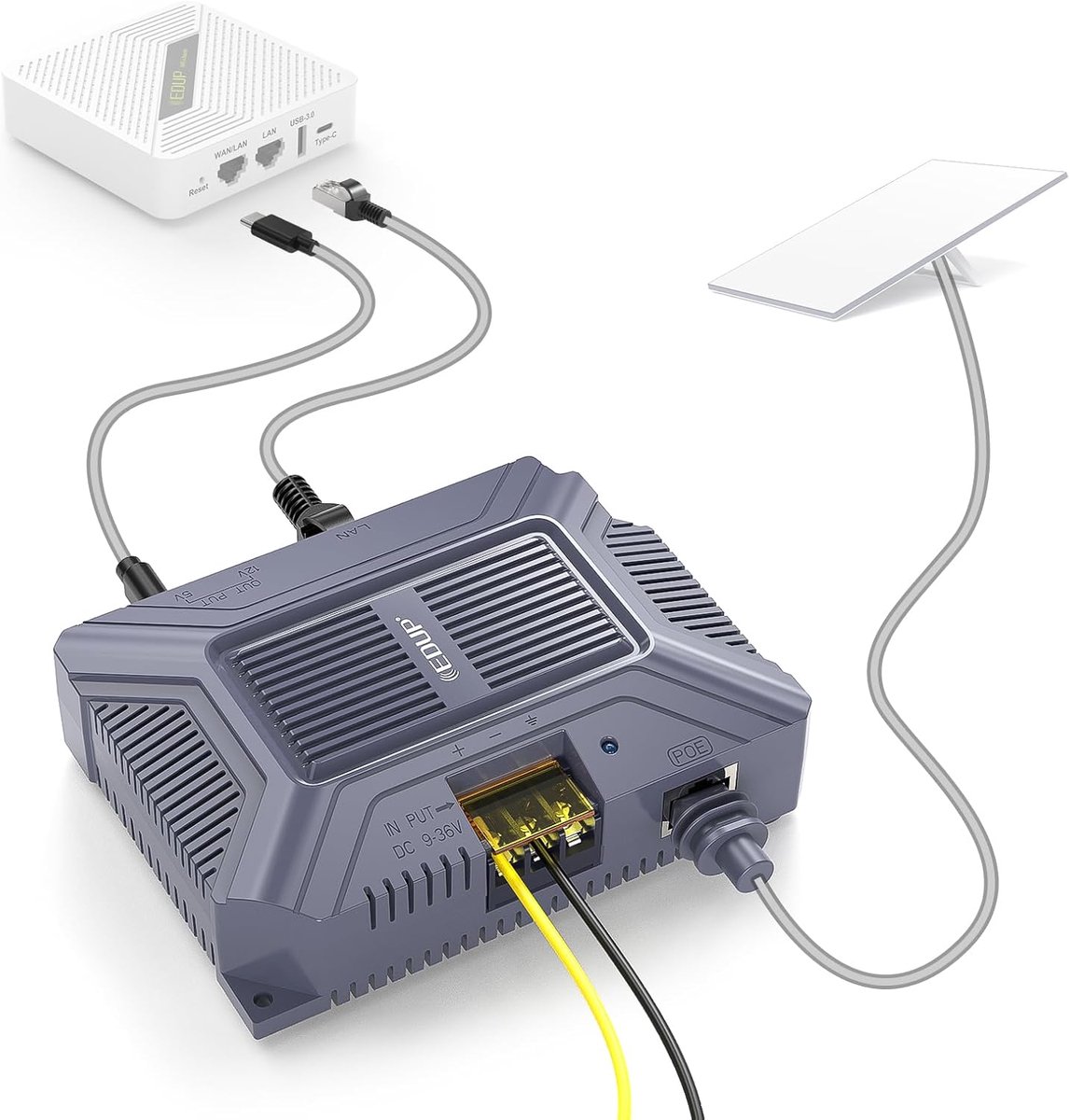 PoE Injector - Voeding Adapter - Internet Verbinding - 200W Vermogen - 9.8 x 5 x 13.6 cm - Grijs