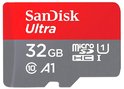 SanDisk 32 GB Ultra microSD-kaart met rode en grijze kleurstelling.