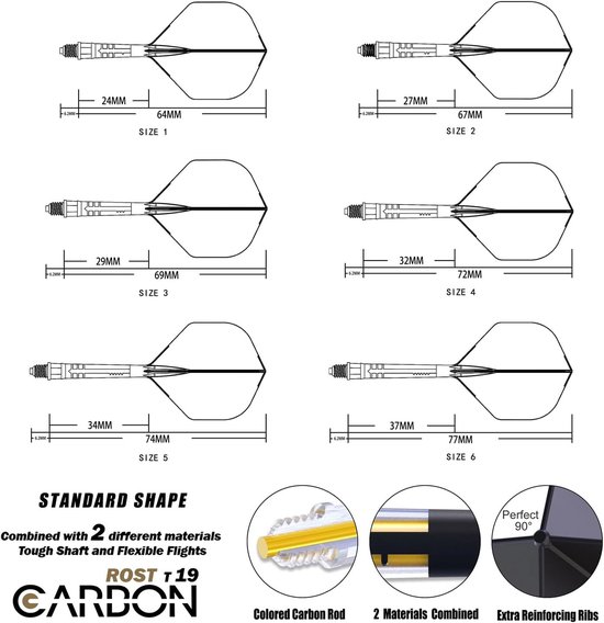 Dart Shaft Flight - Dart Accessoires - Precisie Darten - Geïntegreerd Carbon Ontwerp - Maat 2 - Zwart Geel van Dart — afbeelding 2