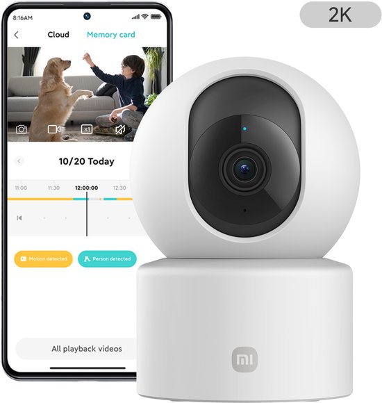 Xiaomi Smart Camera C301 - Beveiligingscamera voor binnen - 2K resolutie (3MP) - 360° draaibaar met pan-tilt - AI mensdetectie en slimme meldingen - Nachtzicht - Two-way audio met microfoon en speaker - Wifi verbinding met app - Privacy modus van Xiaomi — afbeelding 2