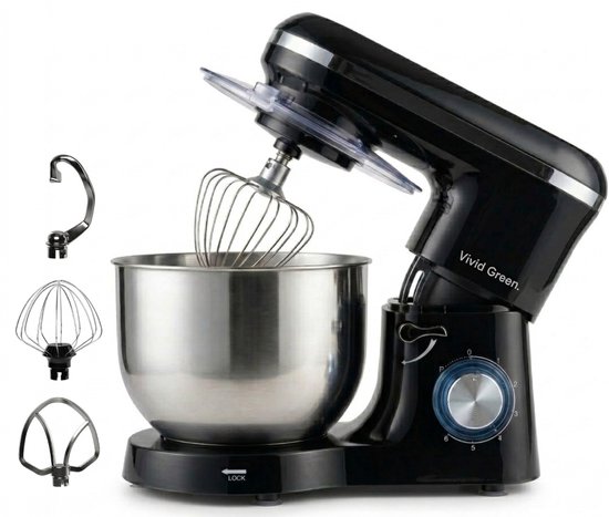 Vivid Green 2000W Keukenmachine - Keukenrobot - 6.2L - Keukenmixer - Mixer met Mengkom - Zwart
