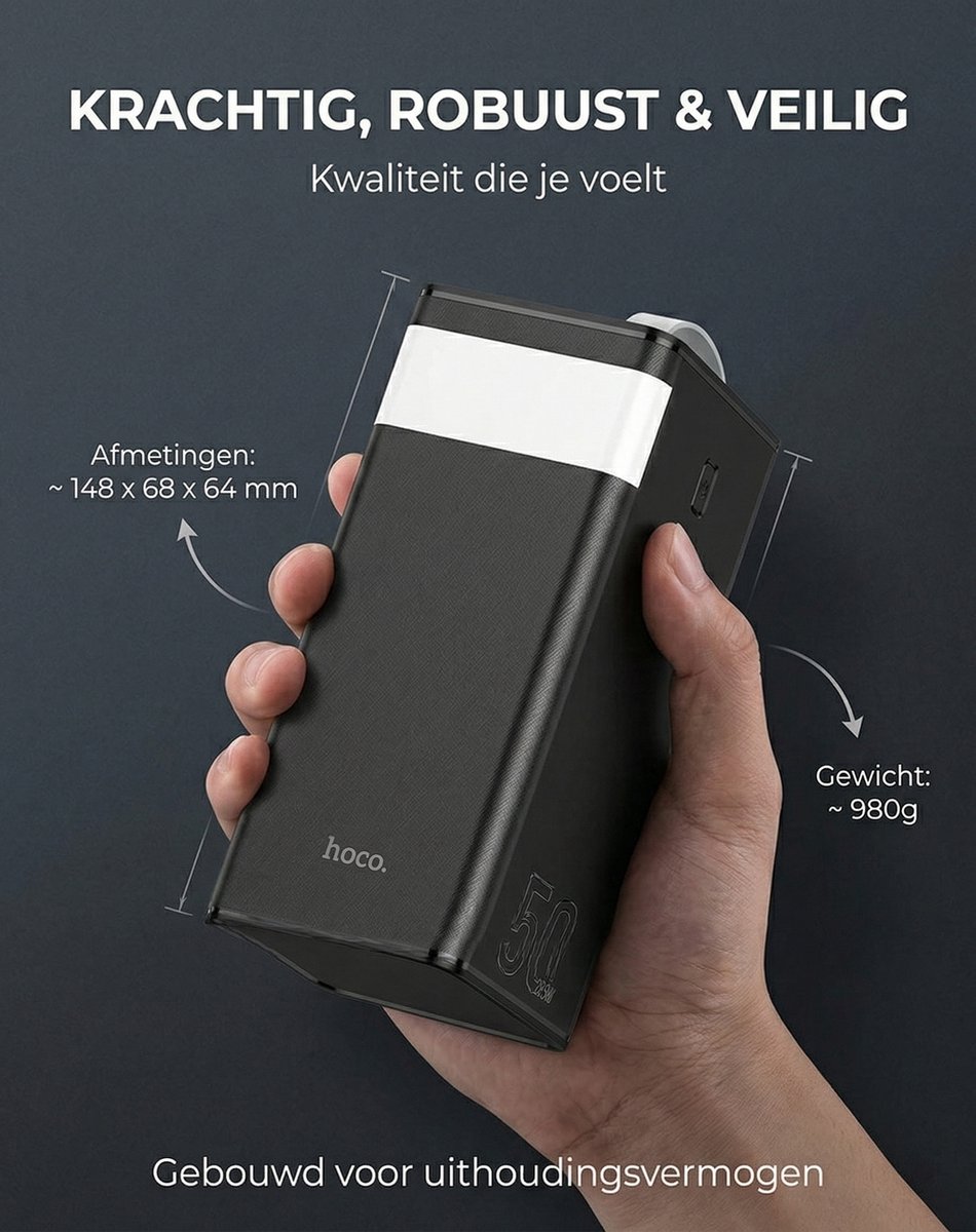 Hoco Powerbank 50.000 mAh Snellader Zwart - afbeelding 3
