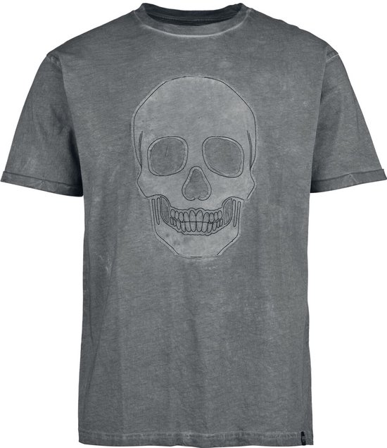 Black Premium by EMP grijs T-shirt met schedelpatch en wash-effect - Heren - L