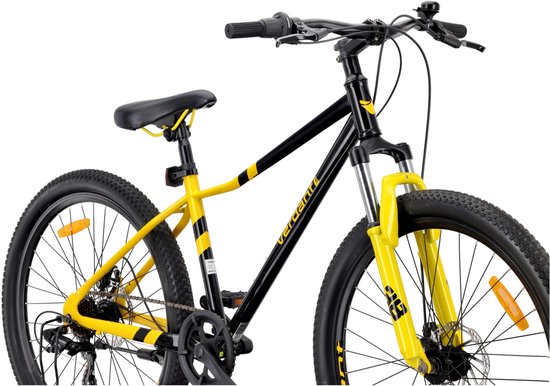 VERDANT CALIX Mountainbike 26", MTB-fiets voor dames en heren, fiets 6 inch - vering, schijfremmen, 7 versnellingen - Zwart-Geel van Verdant — afbeelding 5