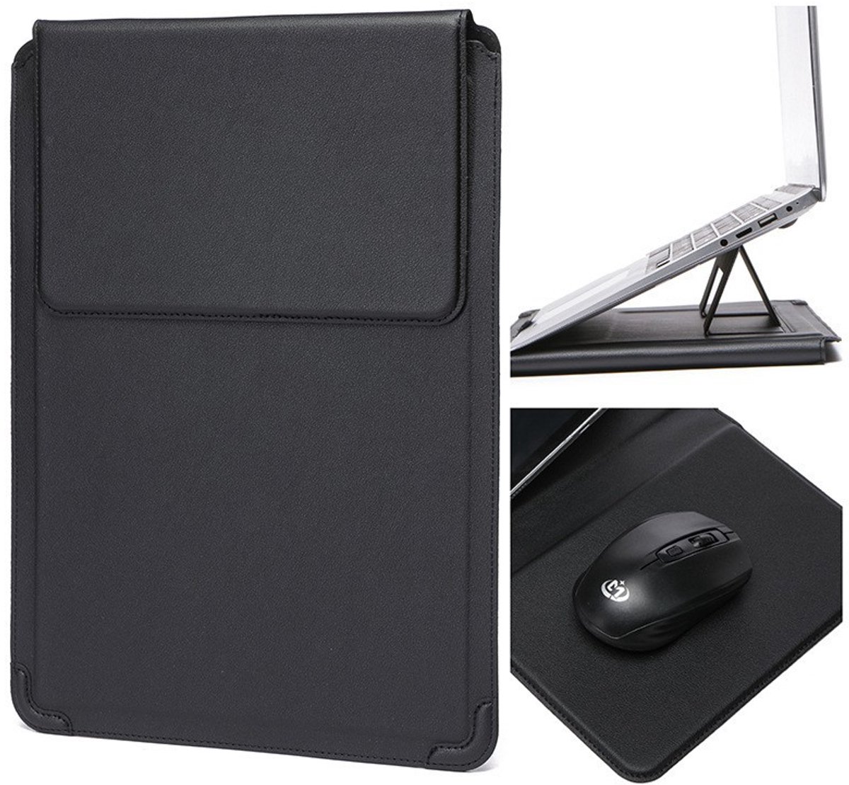 Leren laptoptas, laptophoes, laptopkoelstandaard voor laptops van 15-16 inch, Geel