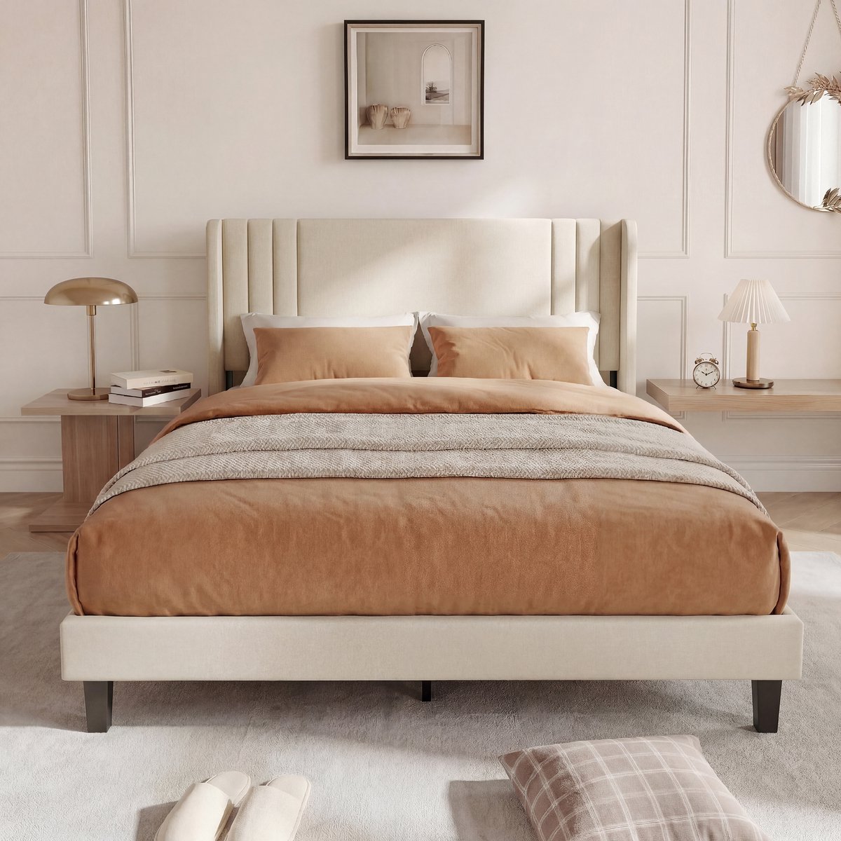 Stijlvol Tweepersoonsbed 140x200 cm, Linnenstof, Robuust Frame