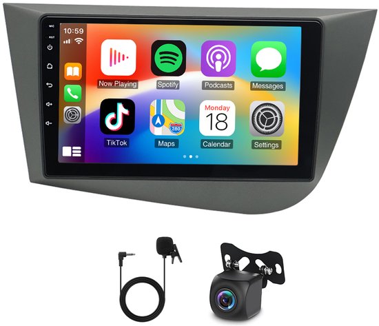 Autoradio - 9 inch, 4 GB + 64 GB, Android 15, ondersteunt CarPlay en Android Auto, voorzien van wifi en bluetooth, AHD-camera en microfoon - Compatibel met Seat León-modellen uit de modeljaren 2005-2013