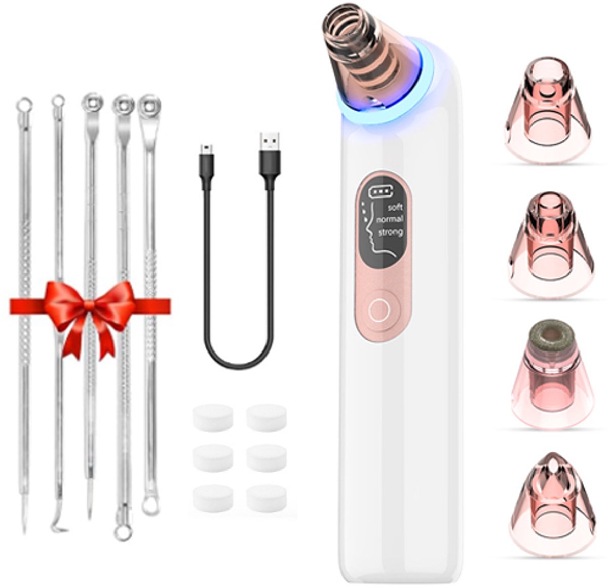 Mee eters verwijderen - Blackhead remover - Premium Blackhead Remover - Pore vacuum - Upgraded pore cleanser - Blue light - Rechargeable acne extractor - LED display - Whitehead removal - Facial firming - Oil reducing - Women - Men - Wit
