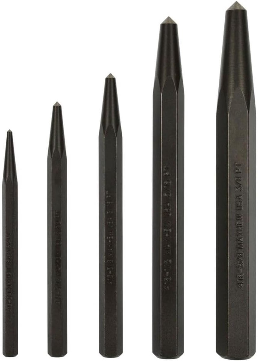 Center Punch Set - Prikpen Gereedschap - Markeren Metaal - Gelegeerd Staal - 5 Delig - Zwart