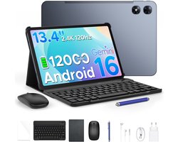 POCKAM P13 Pro Tablets - 12 GB RAM + 256 GB ROM (2 TB/TF) - 13,4 inch tablet FHD+ 120 Hz – Android 16 - UNISOC T7280 - 12000 mAh/18W - 4G LTE - Wi-Fi 5 - Bluetooth 5.0 - Inclusief toetsenbord, muis, Stylus en hoesje - Dubbele luidsprekers - Grijs