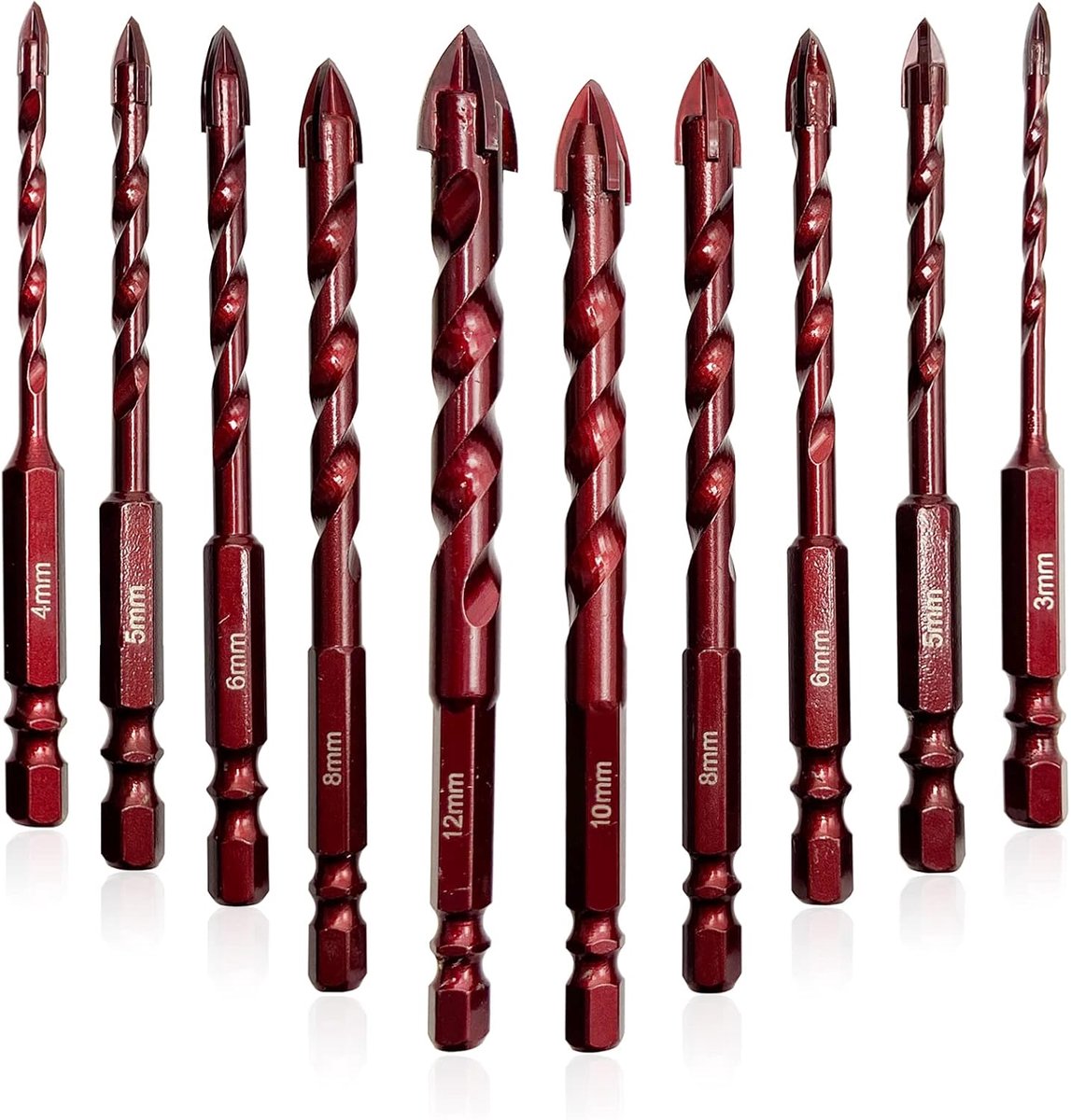 Tegelboorset 10-delig - Glasboor keramiek - Boren in steen - Kobalt versterkte kop - 3-12 mm