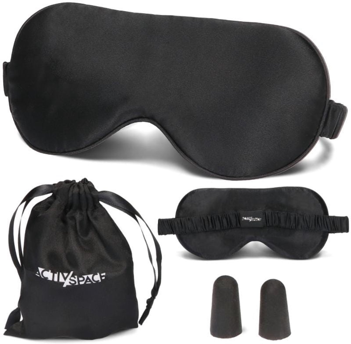 Activ Space - Zijde Slaapmasker - Zwart - Comfortabel - Met Verstelbare Elastische Band