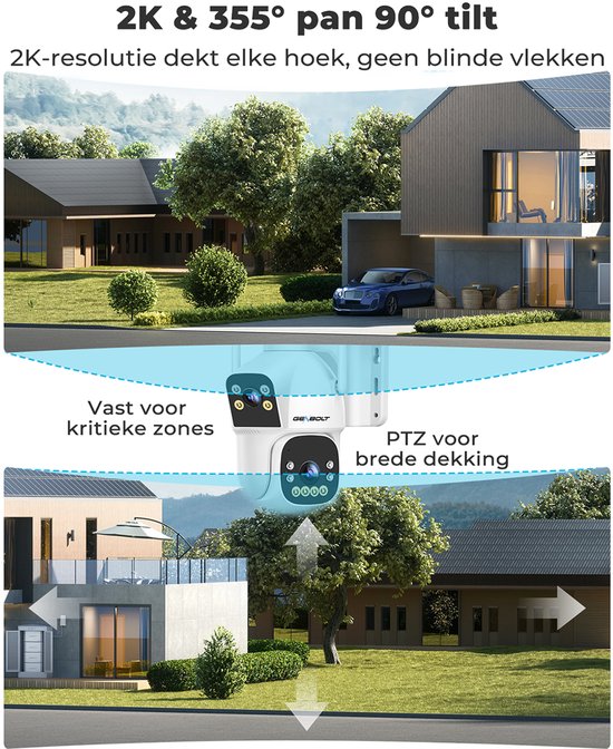 GENBOLT Draadloze zonne-beveiligingscamera buiten met wifi - 3MP Dual Lens met spotlicht en bewegingsdetectie - IP66 waterdicht, nachtzicht & 15600mAh accu - Voor boerderij, tuin & buitengebruik van Merkloos — afbeelding 3