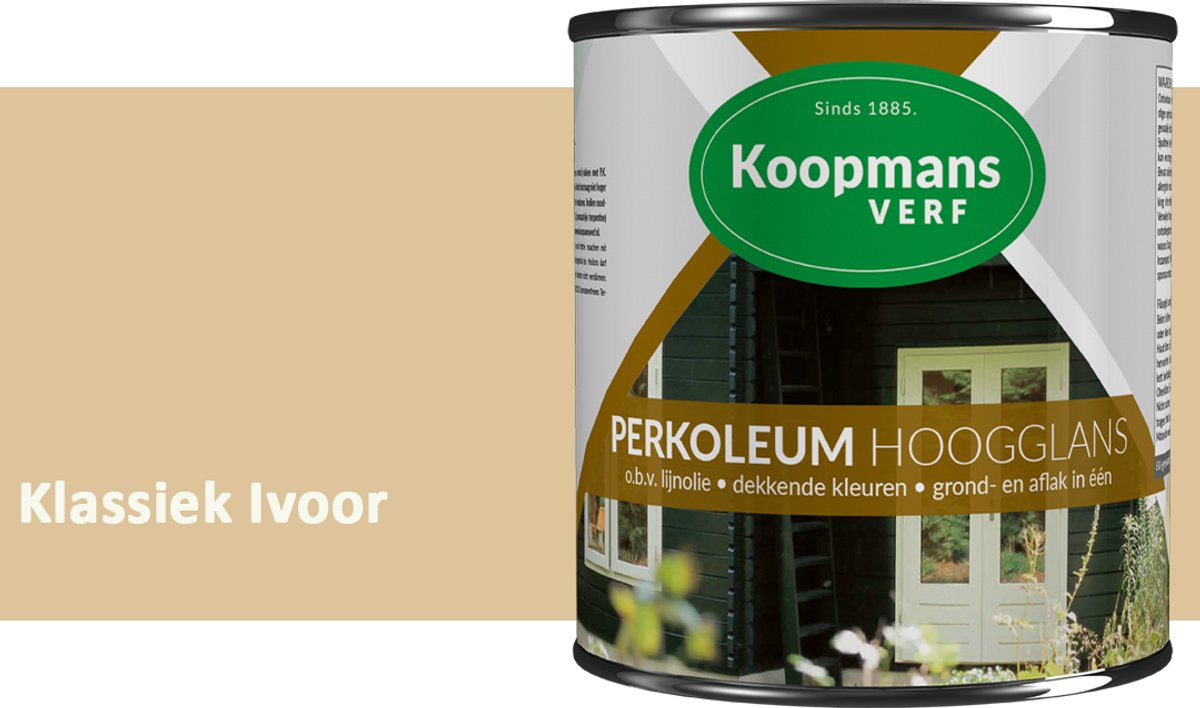 Koopmans Perkoleum Hoogglans Dekkend – Klassiek Ivoor – 750 ml – Dekkende Beits Buiten – Schutting, Gevel & Tuinhout