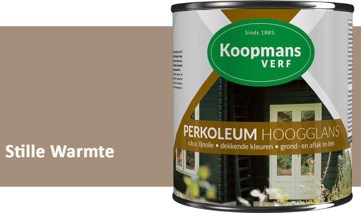 Koopmans Perkoleum Hoogglans Dekkend – Stille Warmte – 750 ml – Dekkende Beits Buiten – Schutting, Gevel & Tuinhout
