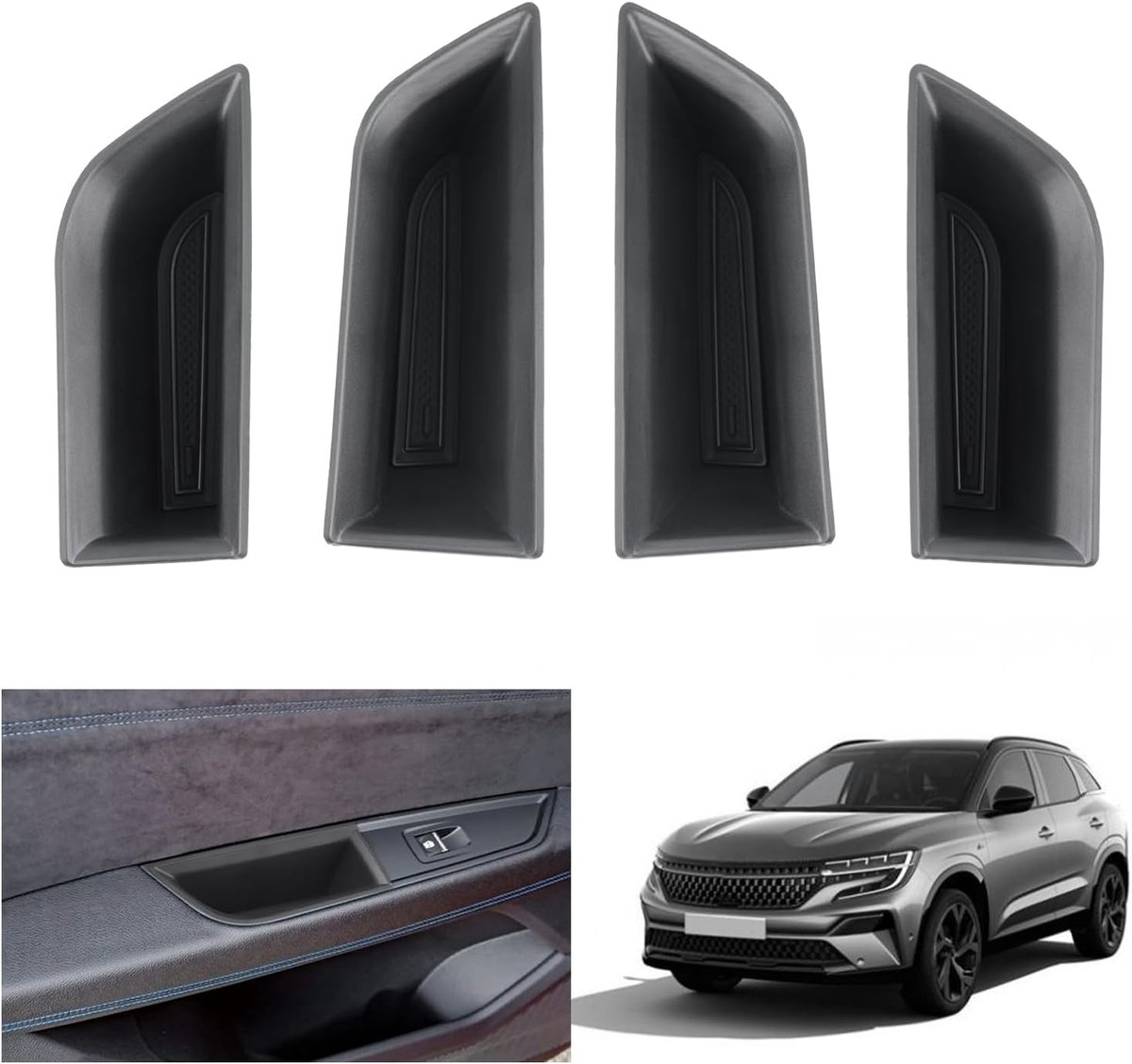 Opbergdoos Deurgreep - Organizer Tray - Auto Interieur - Extra Opbergruimte - 4 Stuks - Zwart
