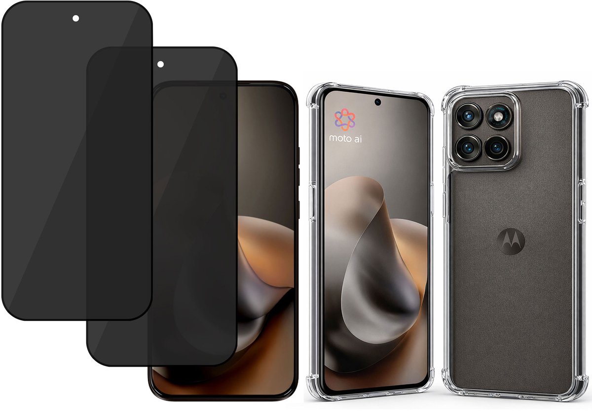 Proteq Hoesje + Privacy Screenprotector 2x geschikt voor Motorola Moto G77 – Gehard Glas – Anti Inkijk – Case – Transparant