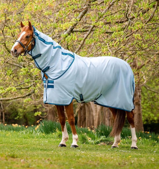 Insecten Deken Paard - Vliegendeken Afneembare Hals - Bescherming Tegen Insecten - UV Bescherming - 0.1 g Light - Blauw Insecten Deken Paard - Vliegendeken Afneembare Hals - Bescherming Tegen Insecten - UV Bescherming - 0.1 g Light - Blauw