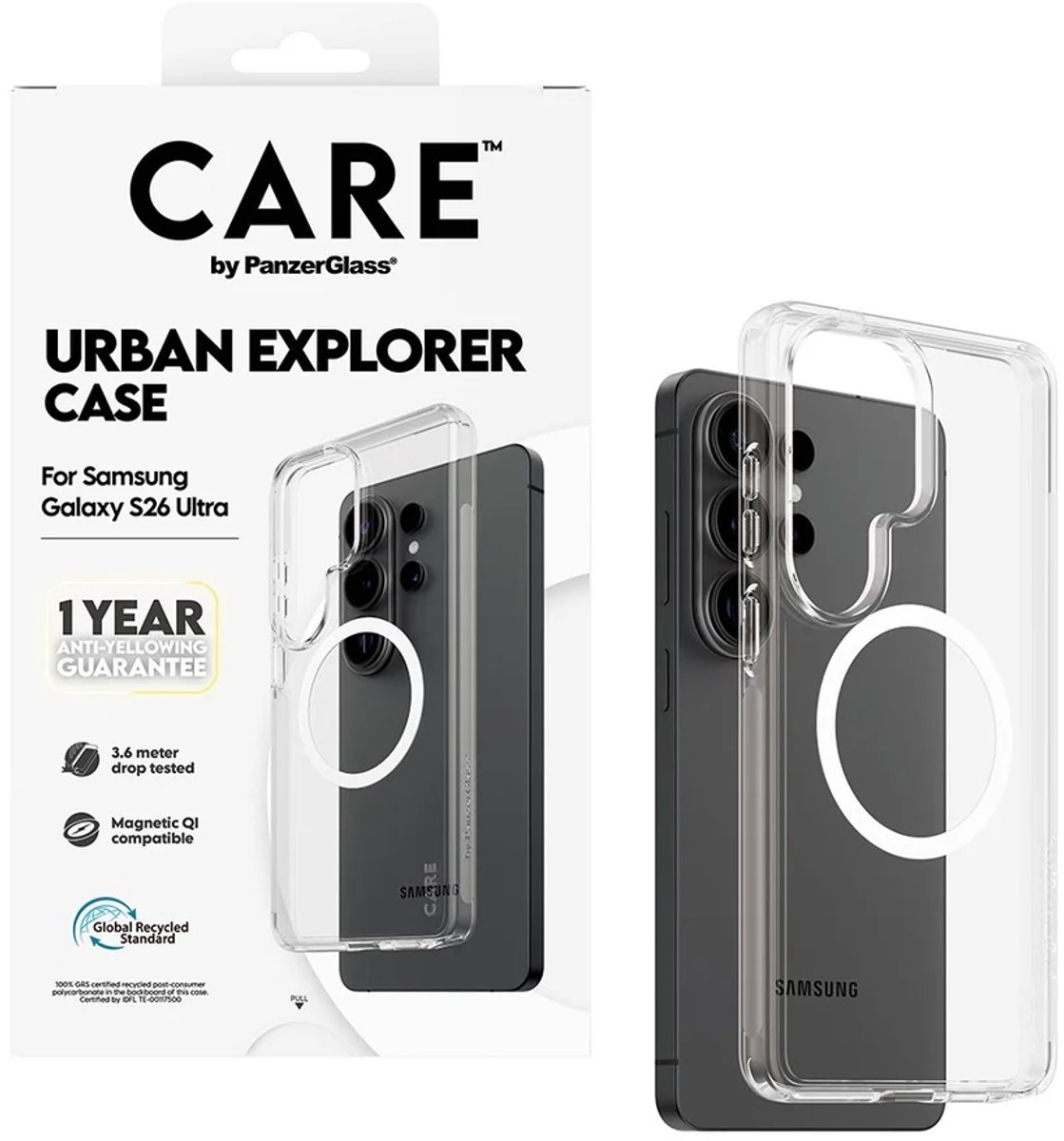 CARE by PanzerGlass Urban Explorer Case - Transparant w. - Wit Qi Samsung Galaxy S26 Ultra