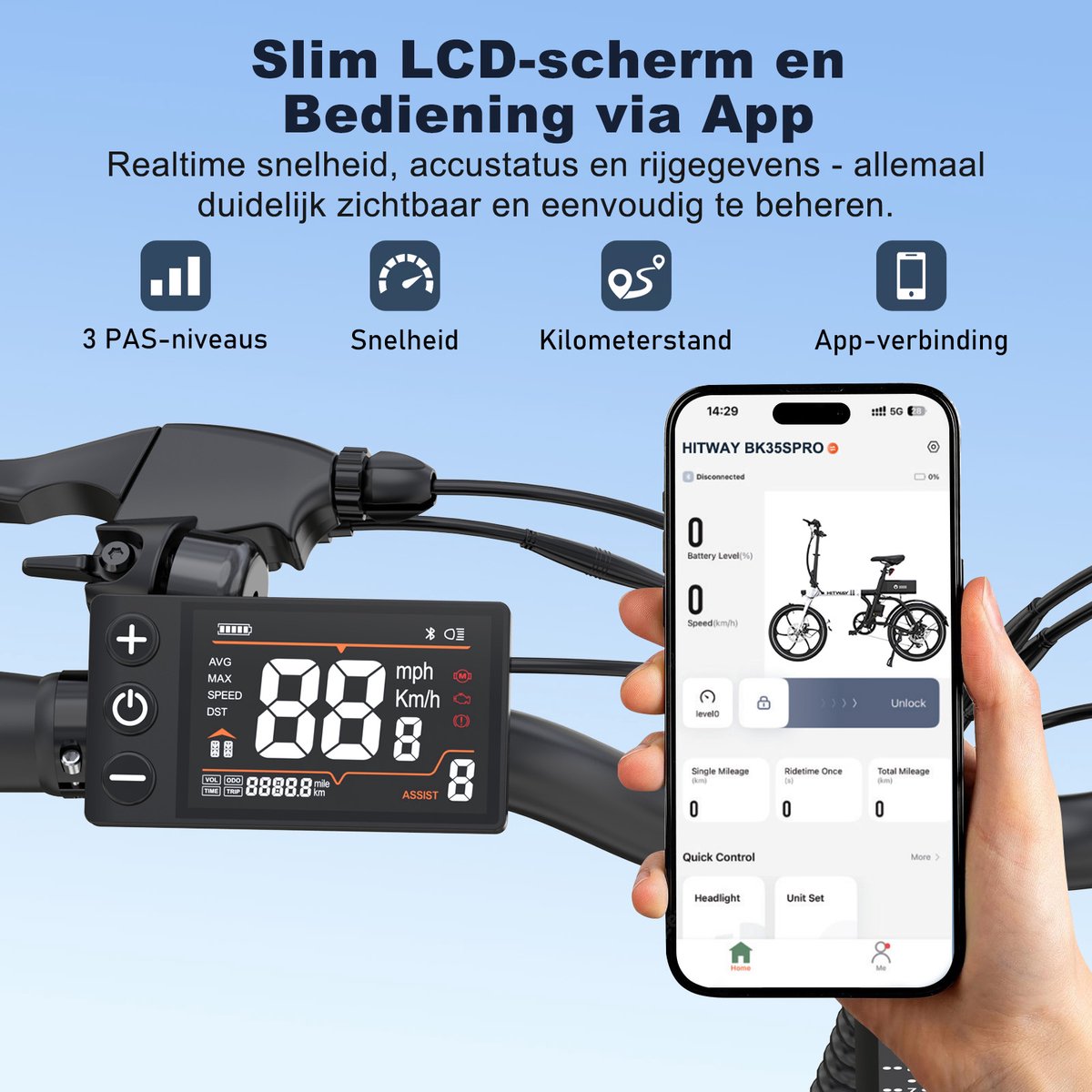 Hitway Elektrische Fiets BK35S Pro - Trendy 20 Inch City Commuter EBike met Afneembare 36V 9Ah Lithium Batterij - Opvouwbaar E-Bike met 250W Motor - APP Bediening - IP54 Waterdicht – foto 8