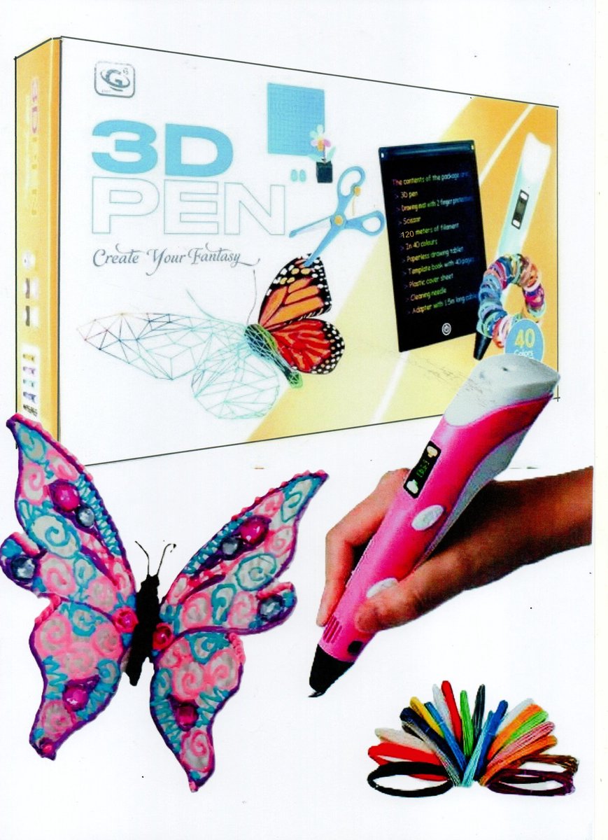 G G 1989 ® - 3D pen - 3D pen starterspakket - SUPER - Rose - 120 meter filament in 40 kleuren - Tekentablet 8,5 inch LCD - Sjablonenboek - Tekenmat met vingerbeschermers - 1,5 meter lange Adapter - Schaar - Schoonmaaknaald - G G 1989