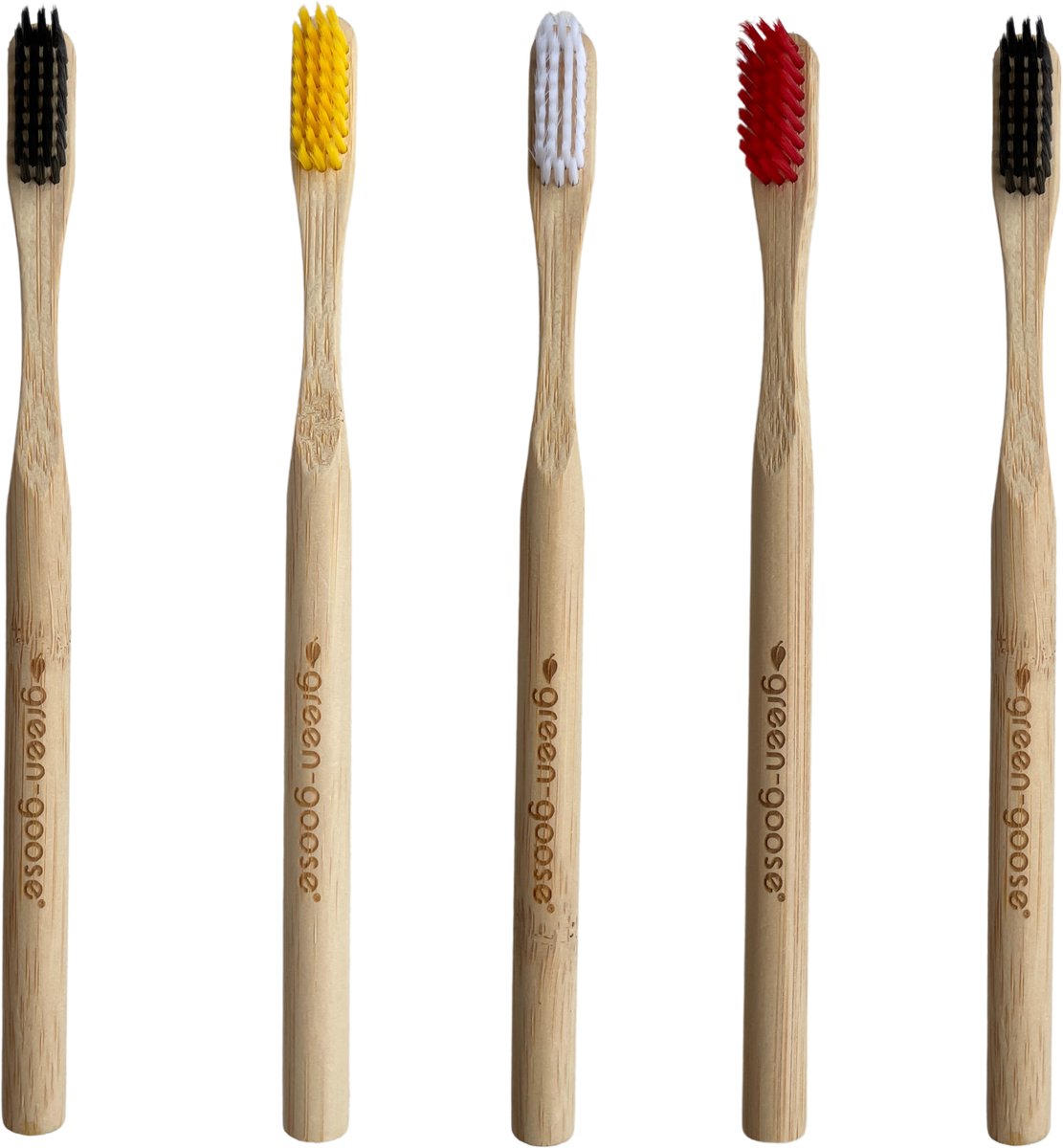 Set van 5 Natuurlijke Bamboe Tandenborstels - Duurzaam - Ecologisch - Zachte Haren - 100% duurzaam - Houtskool Haren - Kwalitatieve Tandenborstel uit Afbreekbaar Bamboo