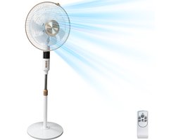 Staande ventilator 60W - Statiefventilator met 3 Snelheden - Vloerventilator met met Afstandsbediening - Stille Ventilator in Hoogte Verstelbaar 110 tot 125 cm - Timer - Kantelbaar en Oscillerend - 53dB - Wit