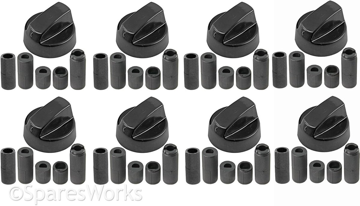 Bedieningsknoppen Fornuis Universele Knoppen Set Apparaat Reparatie Geschikt Voor Alle Merken Set Van 8 Stuks Zwart