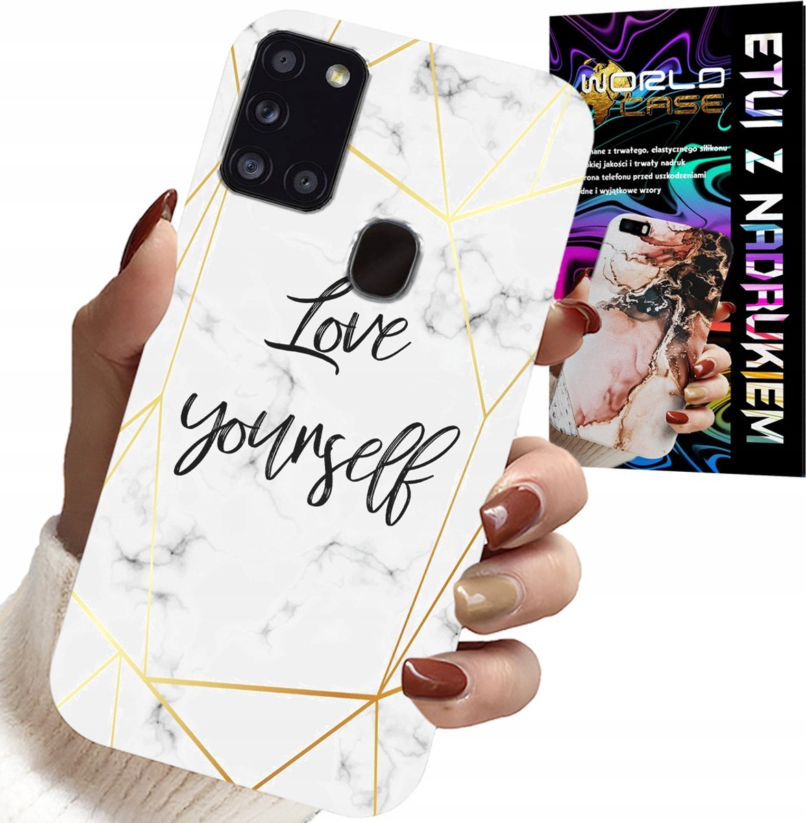 HOESJE VOOR SAMSUNG GALAXY A21S - WIT MARMER MET GOUDEN FRAME LOVE YOU