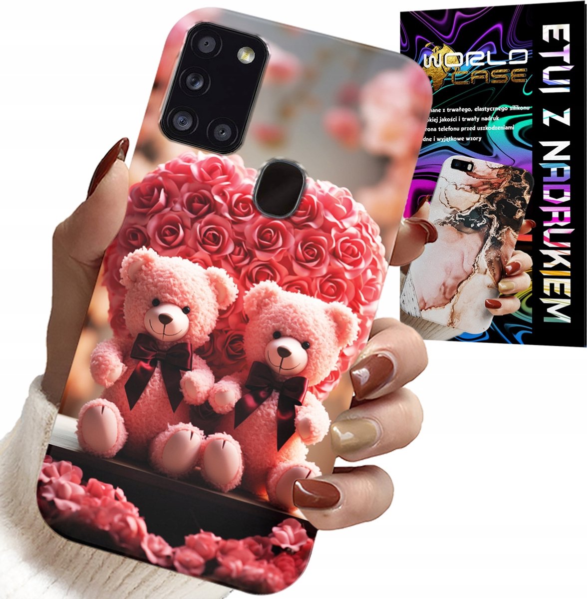 HOESJE VOOR SAMSUNG GALAXY A21S - ROSE BEAR FAMILY HEART + GLAS