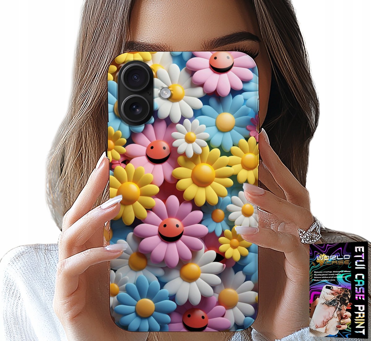 HOESJE VOOR IPHONE 16 - KLEURRIJKE BLOEMEN, MADELIEFJES