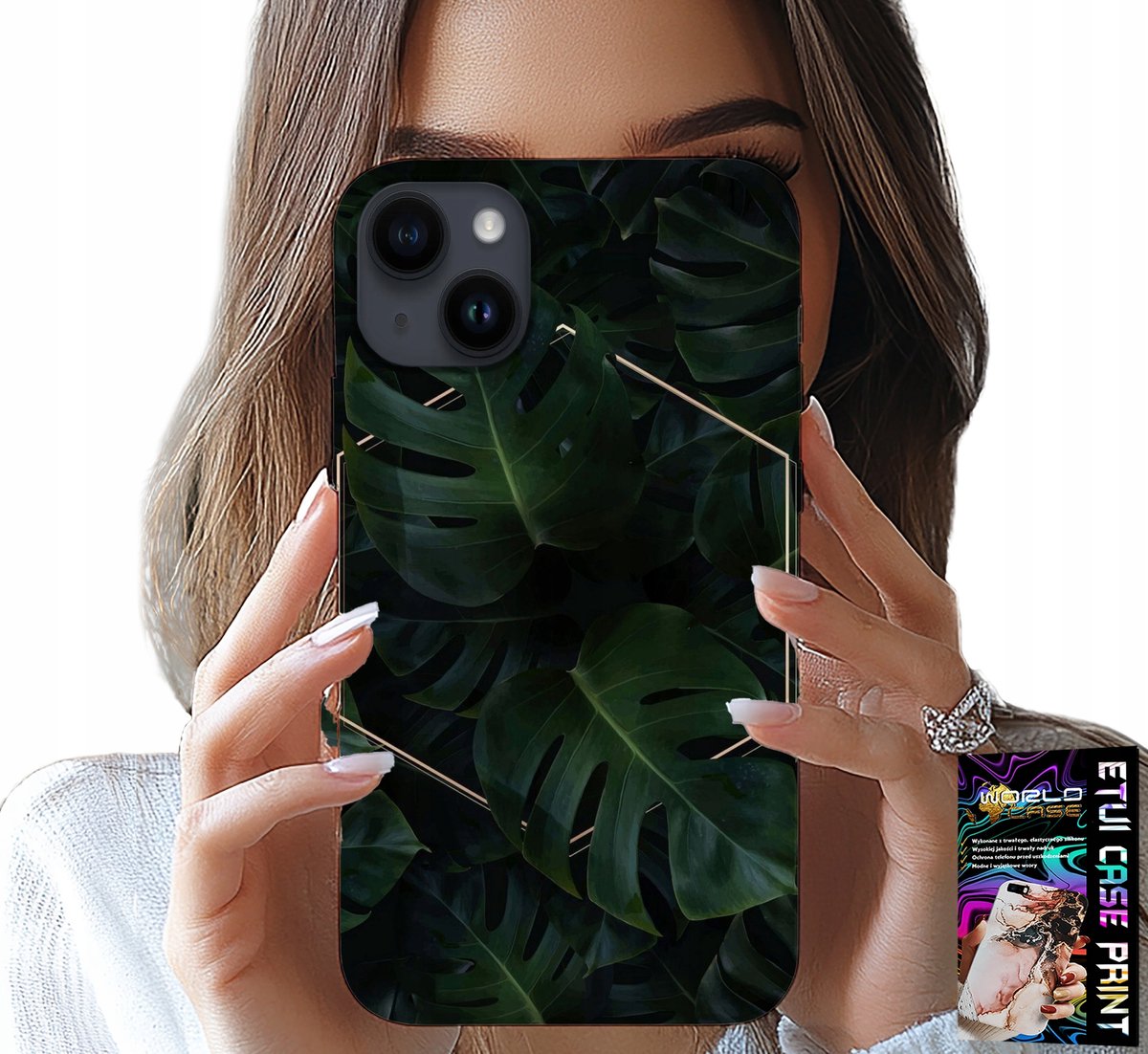 iPhone 15 hoesje - Elegant bladmotief met modieuze patronen op het hoesje