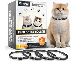 Teken- en Vlooienband Kat 4 Stuks – Anti Vlooien en Teken – Natuurlijke Vlooienhalsband – Waterbestendig – Verstelbaar – Geschikt voor Alle Kattenrassen – Zwart