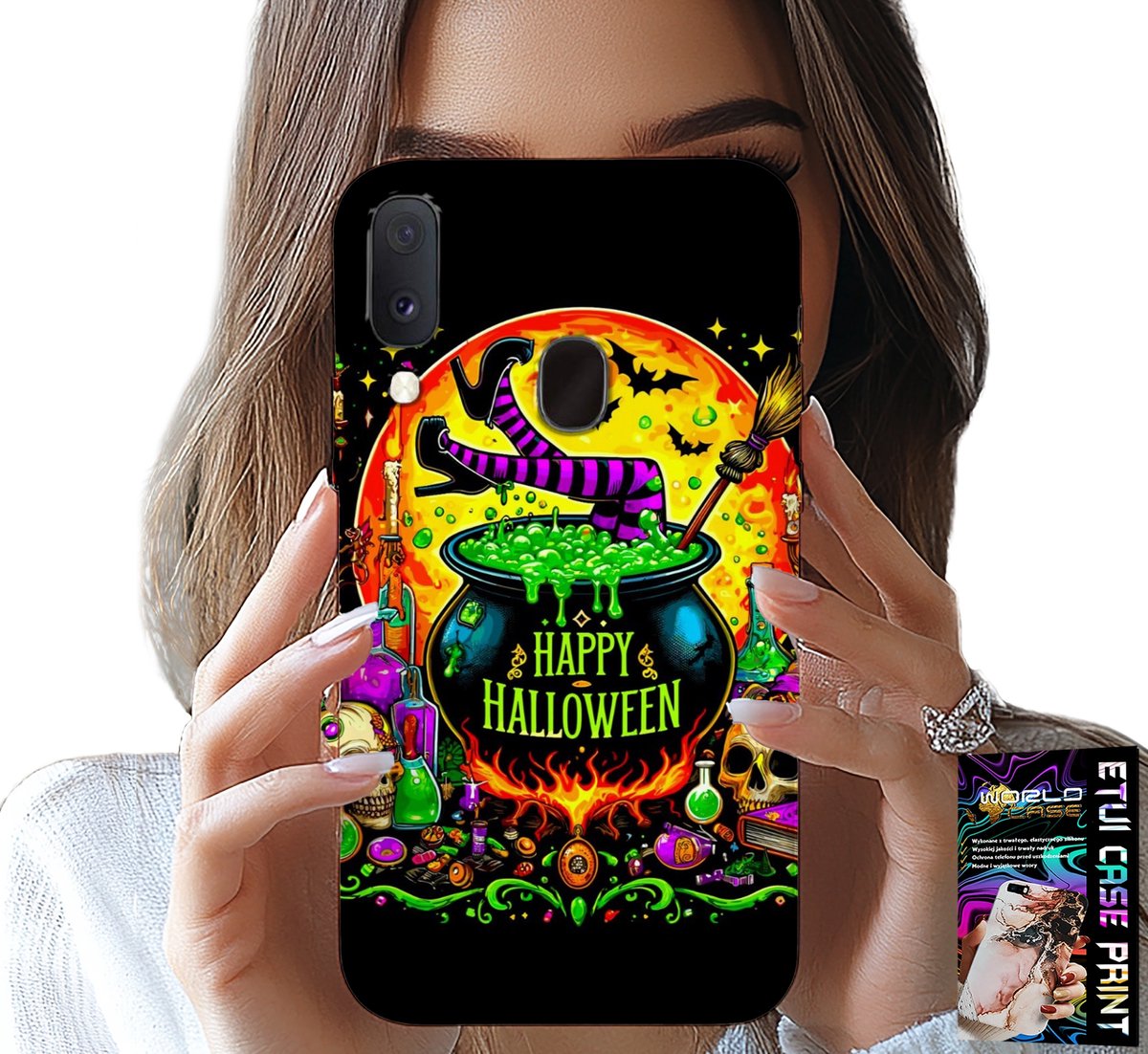 HOESJE VOOR SAMSUNG GALAXY A20E - HEKSENKETEL EN TOVERSTAF HALLOWEEN GLAS