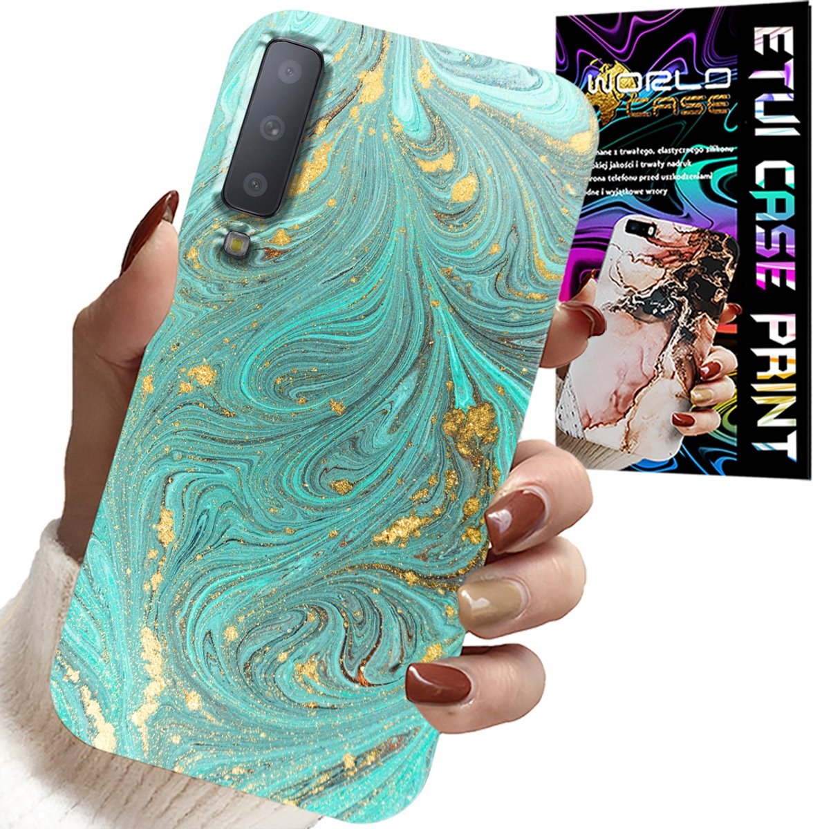 HOESJE VOOR SAMSUNG A7 2018 - MARMERPATROON + GEHARD GLAS