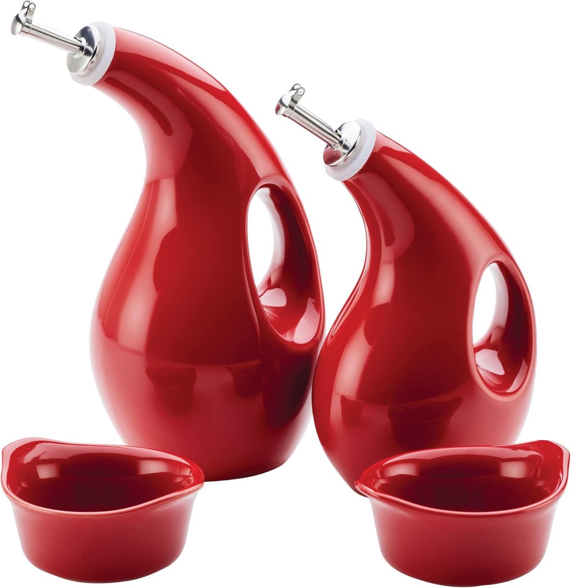 Rachael Ray Serveware Keramiek EVOO en Ramekin Dipper Set, 4-delig, Rood