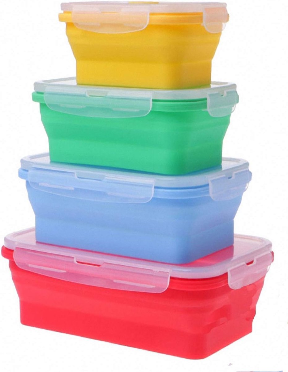 Opvouwbare Voedselcontainers - Bento Box Set - Lunch Bewaren - Magnetron Diepvriezer Vaatwasser Veilig - Set van 4 - Multicolor