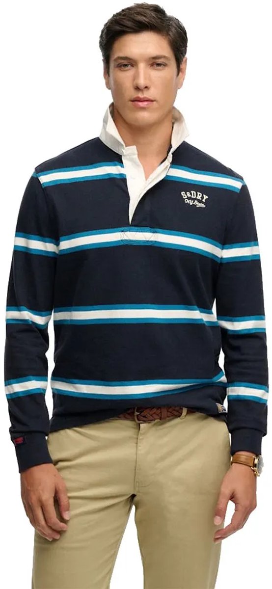 Superdry Vintage Athletic Stripe Rugby Top Heren Tops Marineblauw