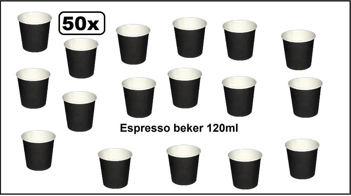 50x Koffie beker espresso karton zwart 120ml - Espresso - Koffie thee chocomel soep drank water beker karton