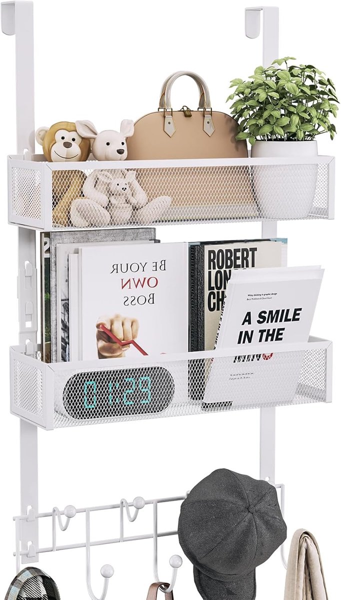 Deur Organizer - Opberg Haken - Ruimte Besparen - 9 Haken 2 Manden - 61 x 345 cm - Wit