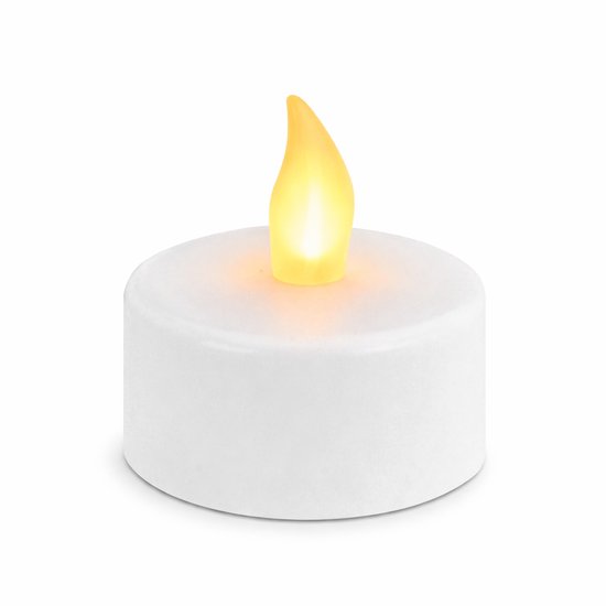 Witte LED theelicht met gele vlam en warme gloed